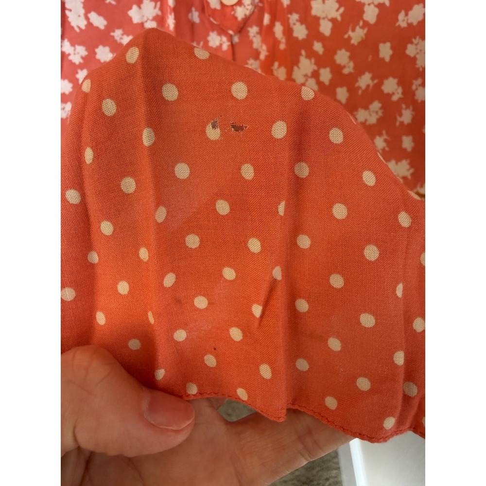 11.1 TYLHA Anthopologie Coral Floral Border Print Split V-Neck Blouse Top Size S - Picture 6 of 8